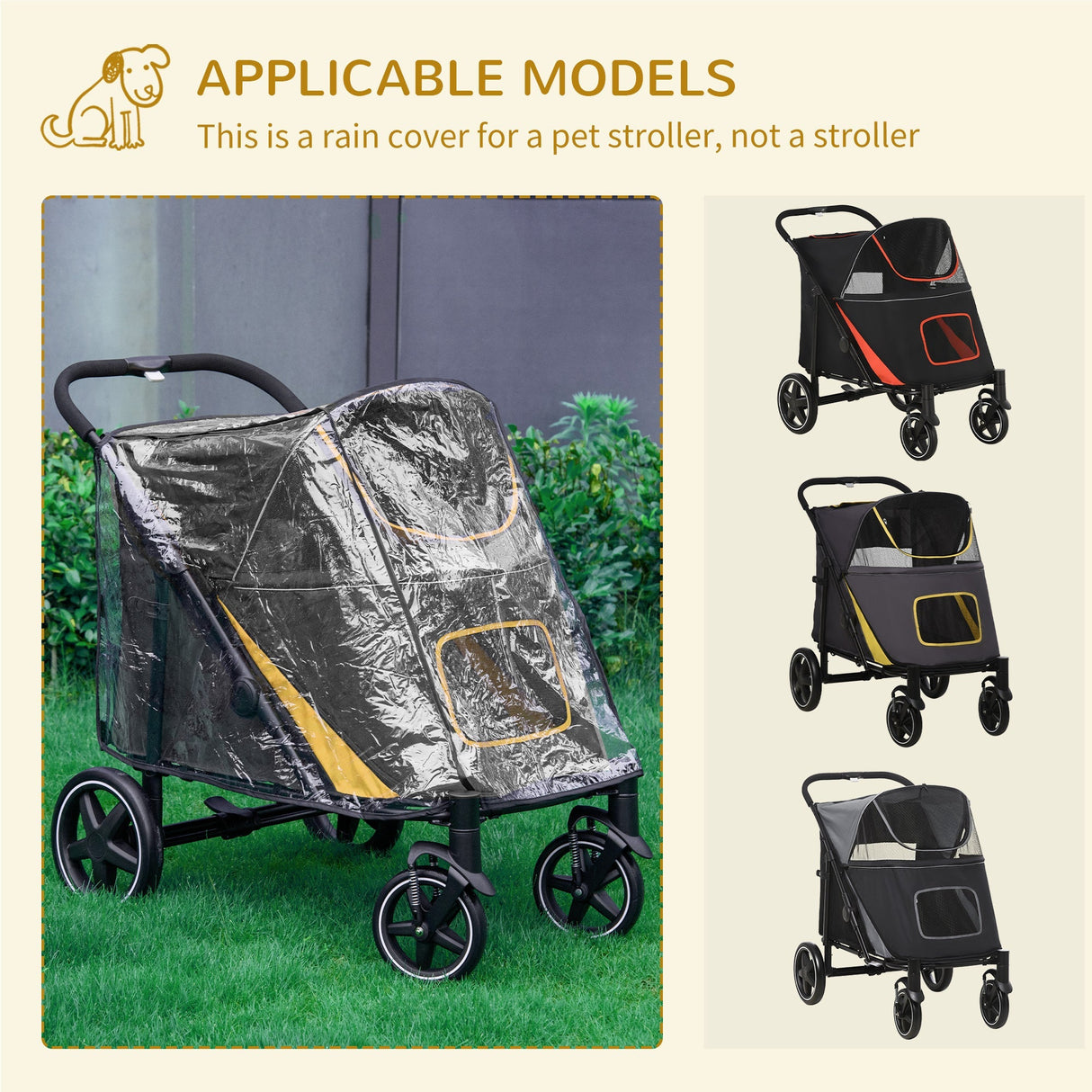 Foldable Pet Stroller with Rain Cover for Dogs - Easy Storage, PawHut, Grey