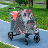 Foldable Pet Stroller with Rain Cover for Dogs - Easy Storage, PawHut, Red