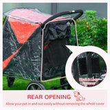 Foldable Pet Stroller with Rain Cover for Dogs - Easy Storage, PawHut, Red