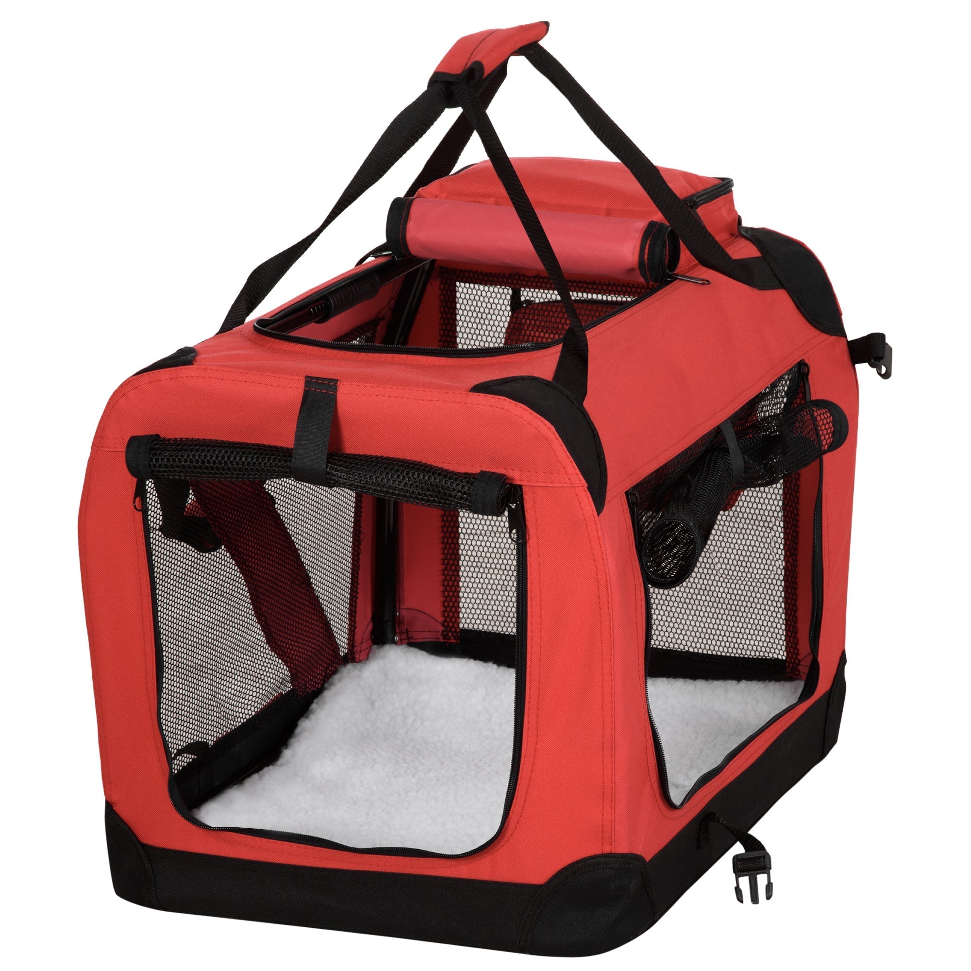 Foldable Red Pet Carrier with Mesh Window - 60x42x42cm, PawHut,