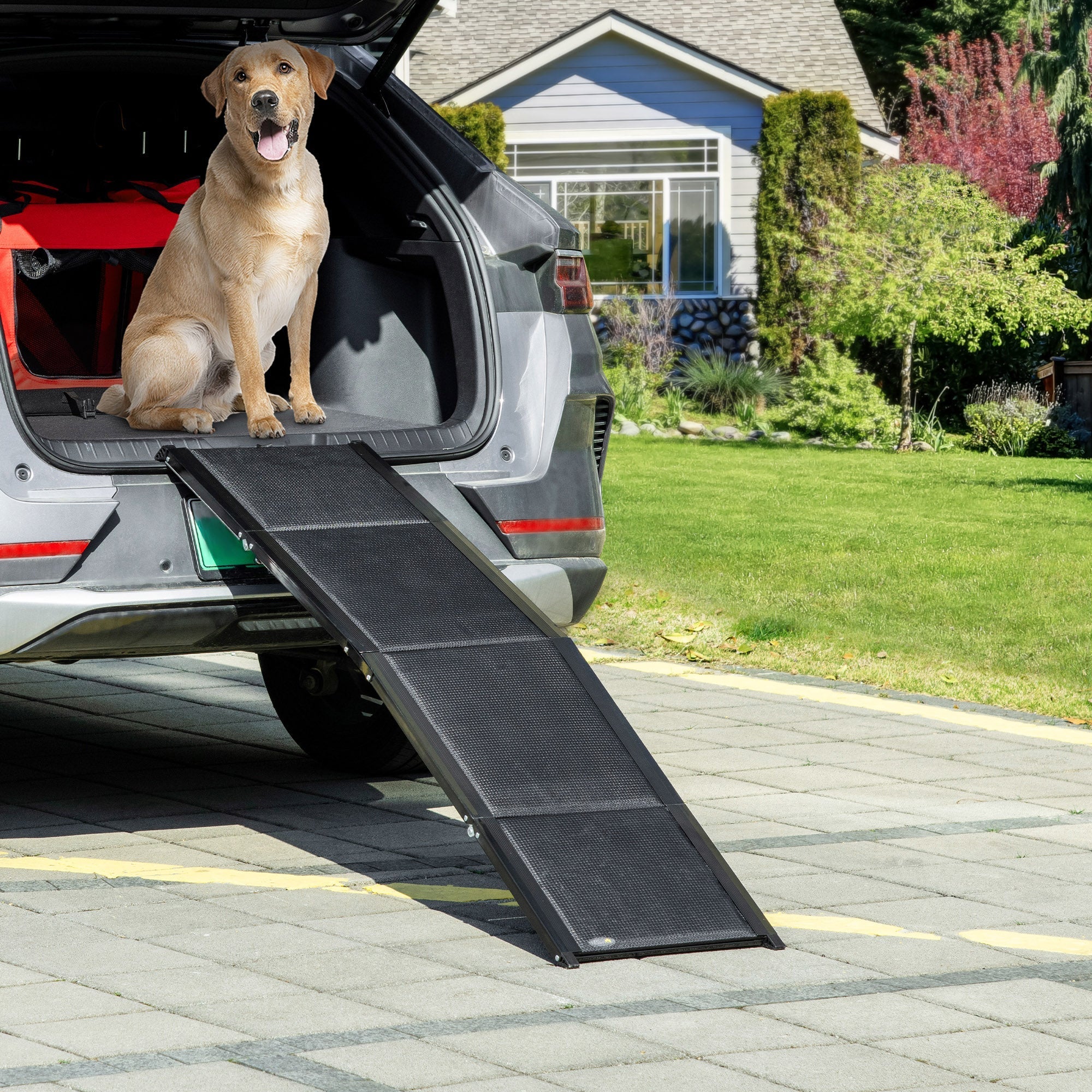 Folding Dog Ramp for Car for Extra Large Dogs, Portable Pet Ramp with Non-slip Surface, Aluminium Alloy Frame, PawHut,