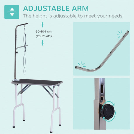 Folding Pet Grooming Table for Small Dogs with Adjustable Grooming Arm Max Load 30 KG, 81x48.5x80 cm, PawHut,