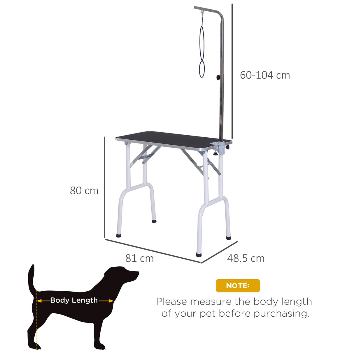 Folding Pet Grooming Table for Small Dogs with Adjustable Grooming Arm Max Load 30 KG, 81x48.5x80 cm, PawHut,