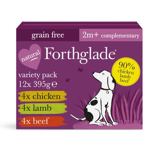 Forthglade Adult Dog Just Grain Free Chicken, Lamb &amp; Beef Variety Pack 12x395g, Forthglade,