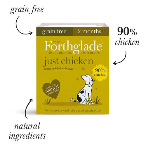 Forthglade Adult Dog Just Grain Free Chicken Wet Dog Food Trays 18x395g, Forthglade,