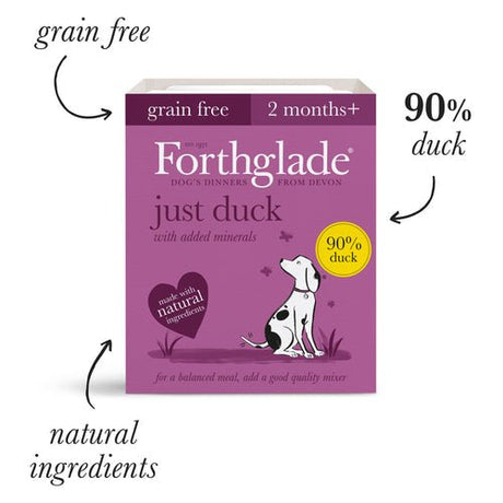 Forthglade Adult Just Grain Free Duck Wet Dog Food Trays 18x395g, Forthglade,