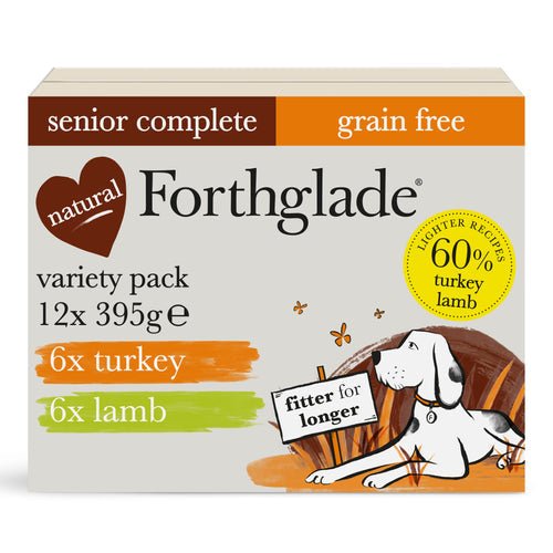 Forthglade Senior Complete Grain Free Turkey & Lamb Duo Wet Dog Food Variety Pack 12x395g, Forthglade,
