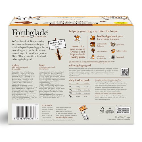 Forthglade Senior Complete Grain Free Turkey & Lamb Duo Wet Dog Food Variety Pack 12x395g, Forthglade,