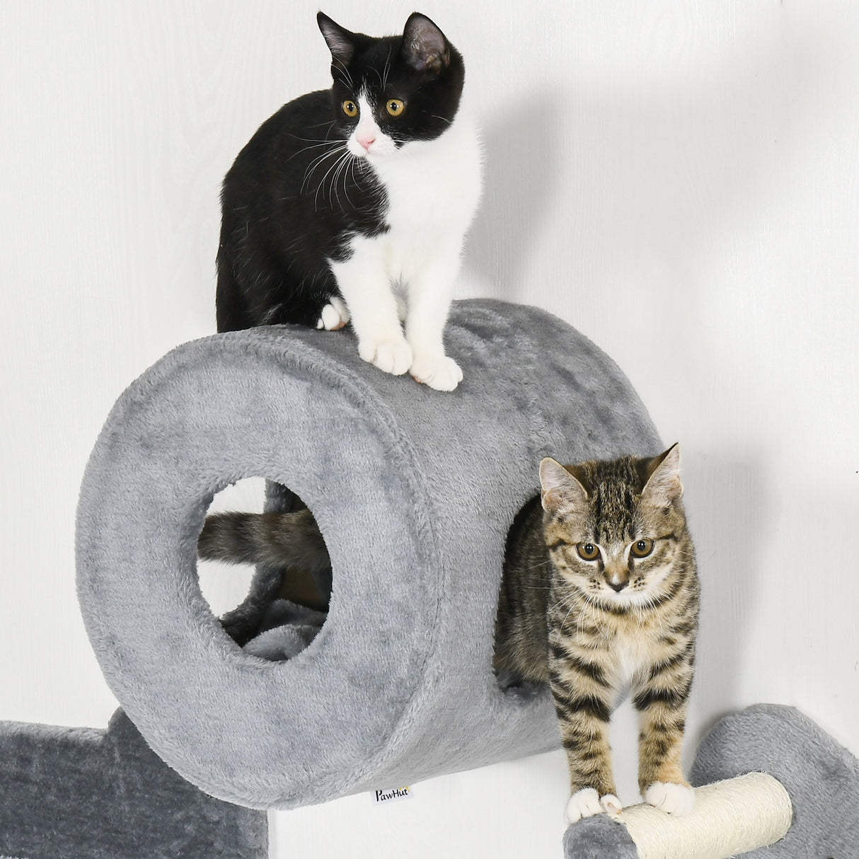 Four-Piece Wall-Mounted Cat Tree, with Steps, Perch, Cat House - Grey, PawHut,