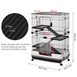 Four-Tier Cage, for Ferrets, Chinchillas with Wheels, PawHut, Black