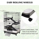 Four-Tier Cage, for Ferrets, Chinchillas with Wheels, PawHut, Black