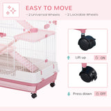 Four-Tier Cage, for Ferrets, Chinchillas with Wheels, PawHut, Pink