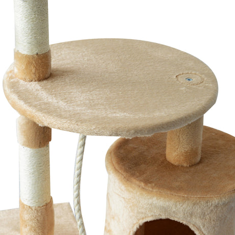 Four Tier Cat Tree House, 114H cm Beige, PawHut,