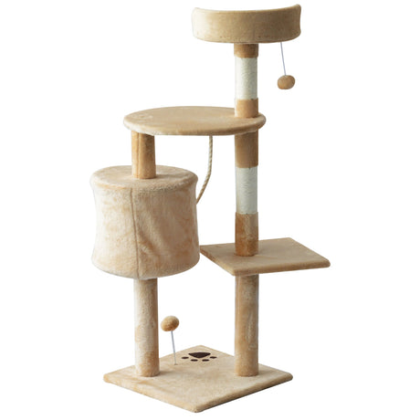 Four Tier Cat Tree House, 114H cm Beige, PawHut,