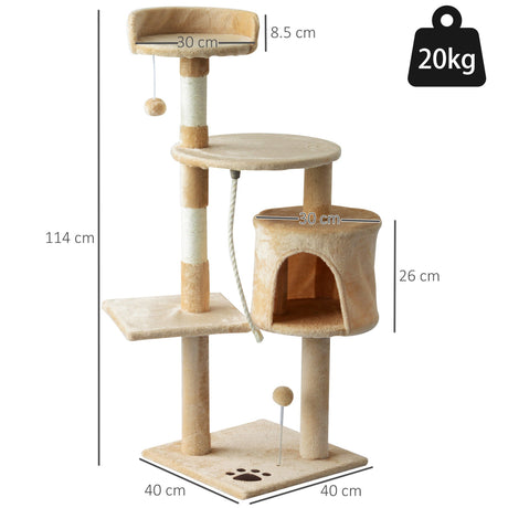 Four Tier Cat Tree House, 114H cm Beige, PawHut,