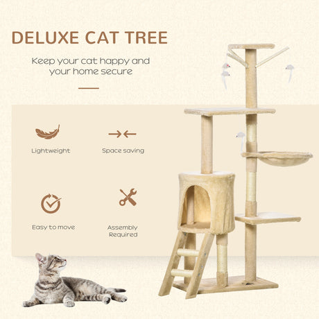 Four Tier Cat Tree House, 131H cm Beige, PawHut,