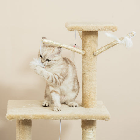 Four Tier Cat Tree House, 131H cm Beige, PawHut,