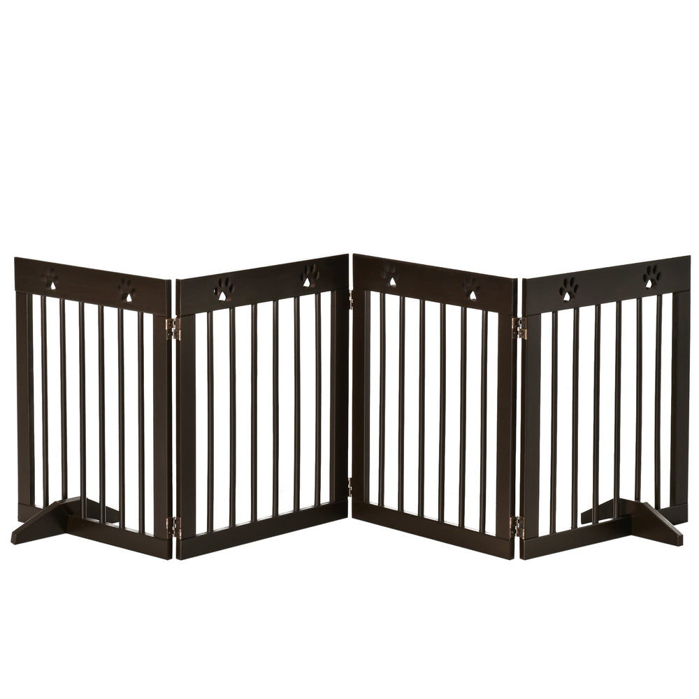 Freestanding Pet Gate 4 Panel Wooden Dog Barrier Folding Safety Fence with Support Feet up to 204cm Long 61cm Tall for Doorway Stairs, PawHut, White