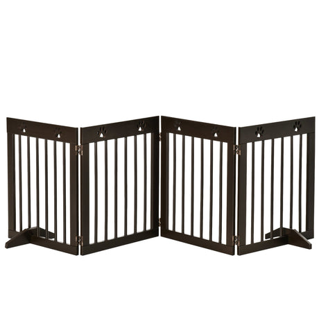 Freestanding Pet Gate 4 Panel Wooden Dog Barrier Folding Safety Fence with Support Feet up to 204cm Long 61cm Tall for Doorway Stairs, PawHut, White