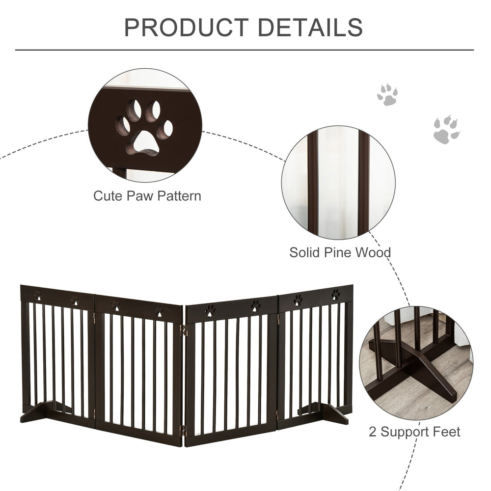 Freestanding Pet Gate 4 Panel Wooden Dog Barrier Folding Safety Fence with Support Feet up to 204cm Long 61cm Tall for Doorway Stairs, PawHut, White