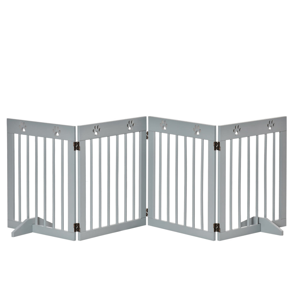 Freestanding Pet Gate 4 Panel Wooden Dog Barrier Folding Safety Fence with Support Feet up to 204cm Long 61cm Tall for Doorway Stairs, PawHut, White