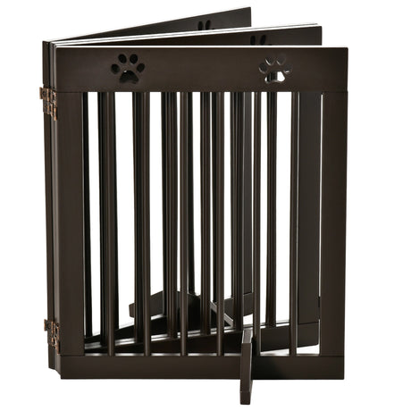 Freestanding Pet Gate 4 Panel Wooden Dog Barrier Folding Safety Fence with Support Feet up to 204cm Long 61cm Tall for Doorway Stairs, PawHut, White