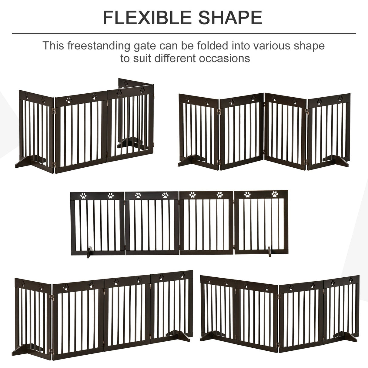 Freestanding Pet Gate 4 Panel Wooden Dog Barrier Folding Safety Fence with Support Feet up to 204cm Long 61cm Tall for Doorway Stairs, PawHut, White