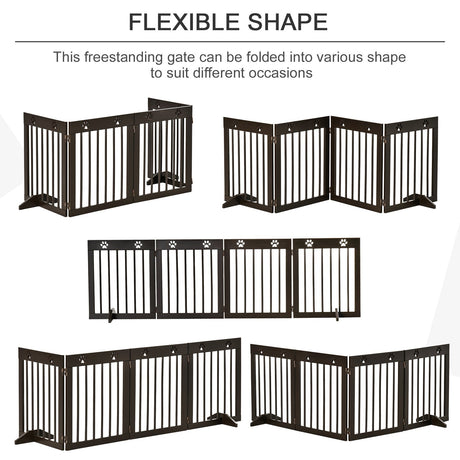 Freestanding Pet Gate 4 Panel Wooden Dog Barrier Folding Safety Fence with Support Feet up to 204cm Long 61cm Tall for Doorway Stairs, PawHut, White
