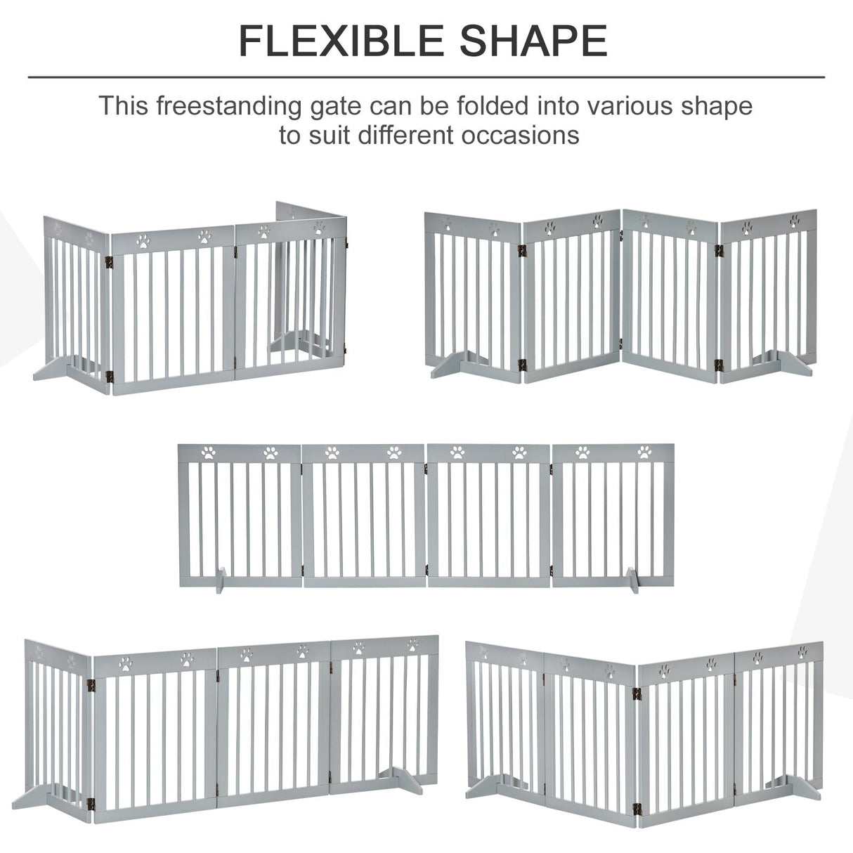 Freestanding Pet Gate 4 Panel Wooden Dog Barrier Folding Safety Fence with Support Feet up to 204cm Long 61cm Tall for Doorway Stairs, PawHut, White