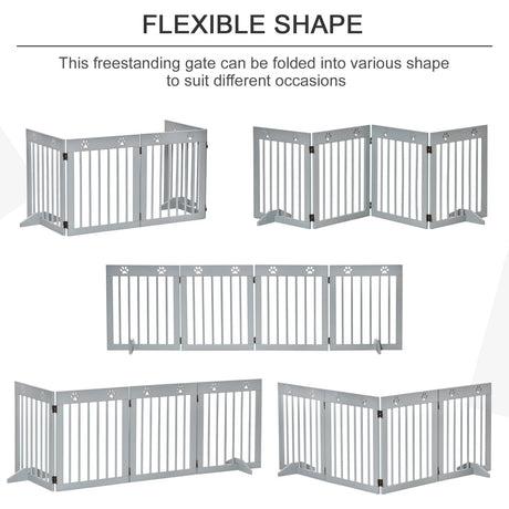 Freestanding Pet Gate 4 Panel Wooden Dog Barrier Folding Safety Fence with Support Feet up to 204cm Long 61cm Tall for Doorway Stairs, PawHut, White