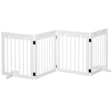 Freestanding Pet Gate 4 Panel Wooden Dog Barrier Folding Safety Fence with Support Feet up to 204cm Long 61cm Tall for Doorway Stairs, PawHut, White