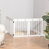 Freestanding Pet Gate 4 Panel Wooden Dog Barrier Folding Safety Fence with Support Feet up to 204cm Long 61cm Tall for Doorway Stairs, PawHut, White