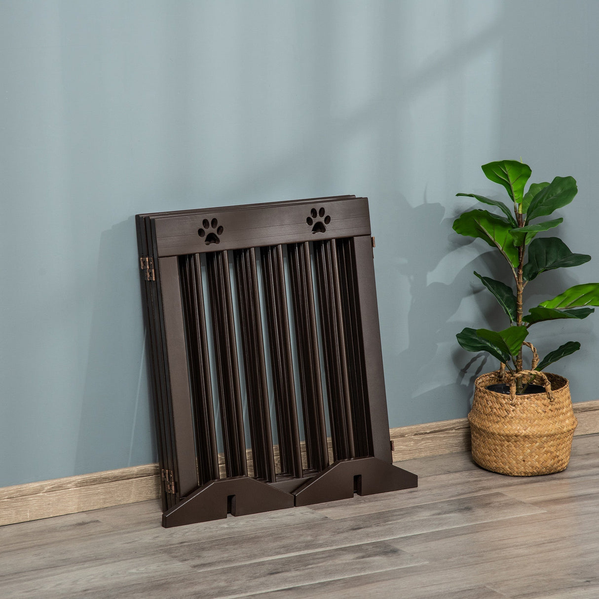Freestanding Pet Gate 4 Panel Wooden Dog Barrier Folding Safety Fence with Support Feet up to 204cm Long 61cm Tall for Doorway Stairs, PawHut, White