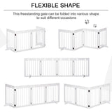 Freestanding Pet Gate 4 Panel Wooden Dog Barrier Folding Safety Fence with Support Feet up to 204cm Long 61cm Tall for Doorway Stairs, PawHut, White