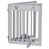 Freestanding Pet Gate 4 Panel Wooden Dog Barrier Folding Safety Fence with Support Feet up to 204cm Long 61cm Tall for Doorway Stairs, PawHut, White