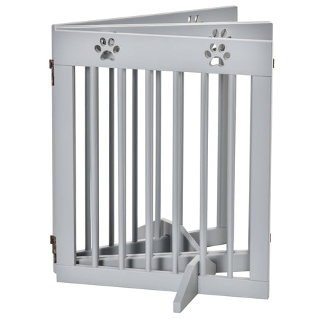 Freestanding Pet Gate 4 Panel Wooden Dog Barrier Folding Safety Fence with Support Feet up to 204cm Long 61cm Tall for Doorway Stairs, PawHut, White