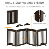 Freestanding Pet Gate 4 Panel Wooden Dog Barrier Folding Safety Fence with Support Feet up to 204cm Long 61cm Tall for Doorway Stairs, PawHut, White