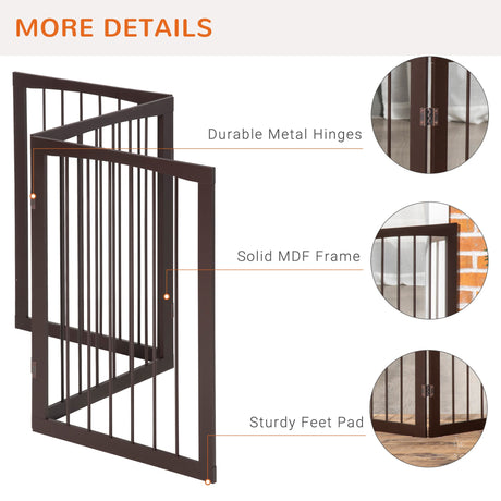 Freestanding Small Wooden Pet Safety Gate Room Separator - Dark Brown, PawHut,