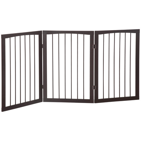 Freestanding Small Wooden Pet Safety Gate Room Separator - Dark Brown, PawHut,