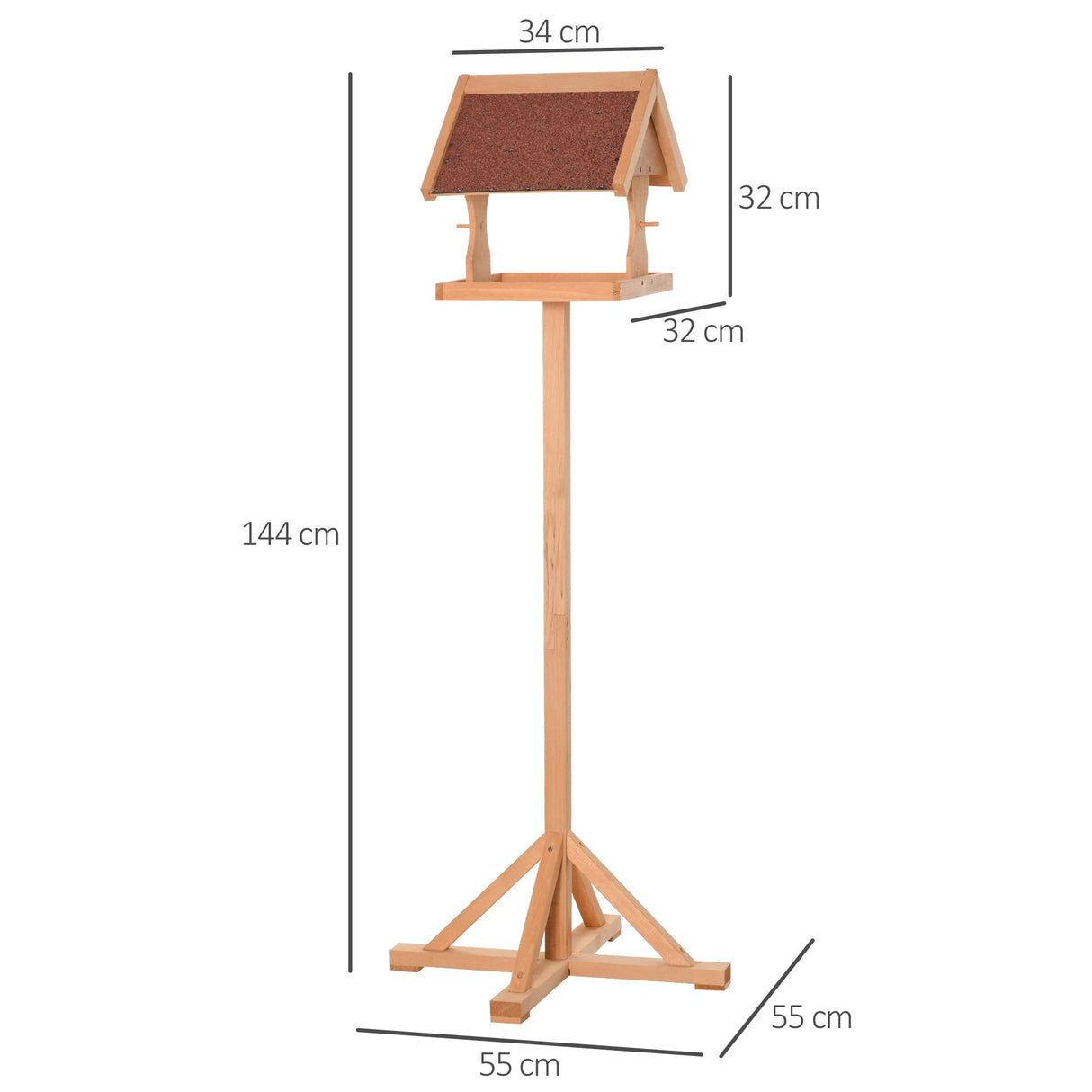 Freestanding Wooden Bird Feeder - Cross Support & Weatherproof, PawHut,