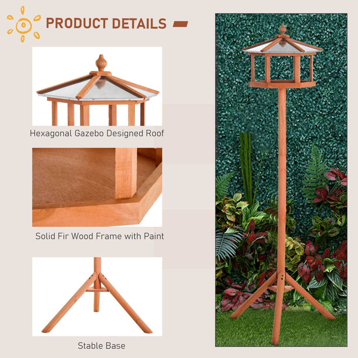 Freestanding Wooden Garden Bird Feeder Stand, PawHut,