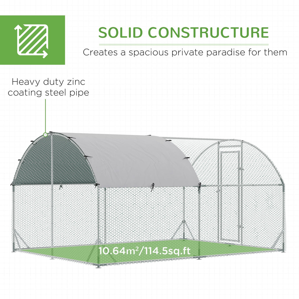 Galvanised Outdoor Chicken Pet Playpen with Water-Resistant Cover, PawHut,