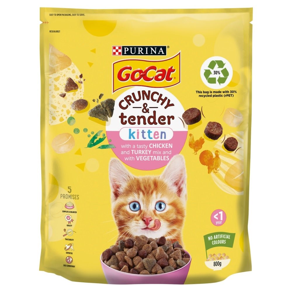 Go-Cat Crunchy & Tender Kitten Chicken, Turkey & Veg 4 x 800g, Go-Cat,