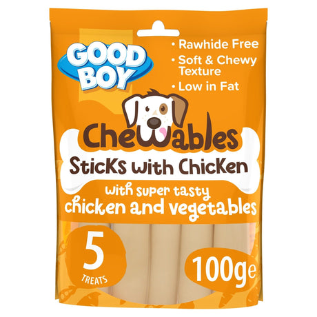 Good Boy Chewables Dog Treats - Rawhide Free Chicken Sticks - 5 Pack (18 x 100g), Good Boy,