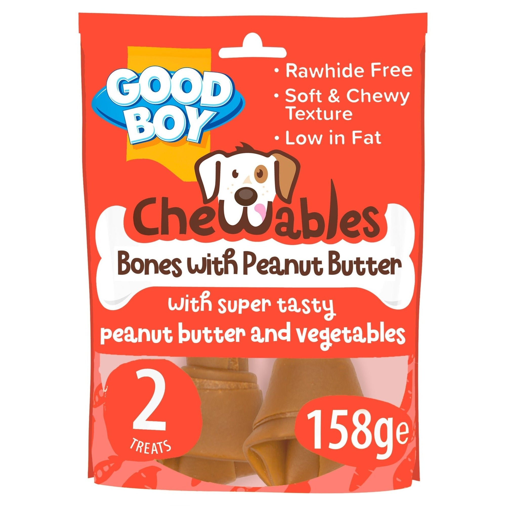 Good Boy Chewables Dog Treats - Rawhide Free Peanut Butter Medium Bones - 2 Pack (8 x 158g), Good Boy,