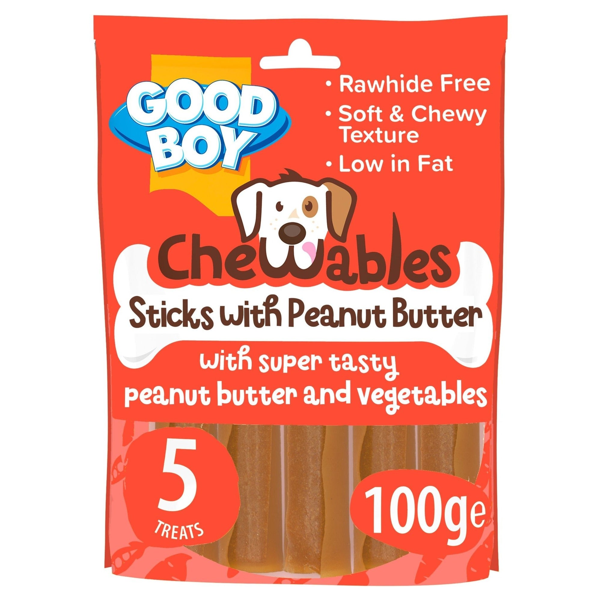 Good Boy Chewables Dog Treats - Rawhide Free Peanut Butter Sticks - 5 Pack (18 x 100g), Good Boy,