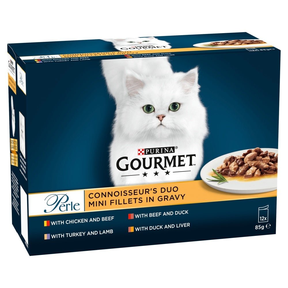 Gourmet Perle Connoisseurs Duo Meat Mini Fillets in Gravy Pouches 4x (12x85g), Gourmet,