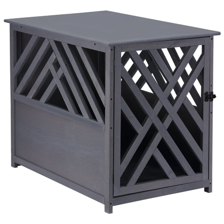 Grey Wood Dog Crate & Side Table for Small Pets, PawHut,