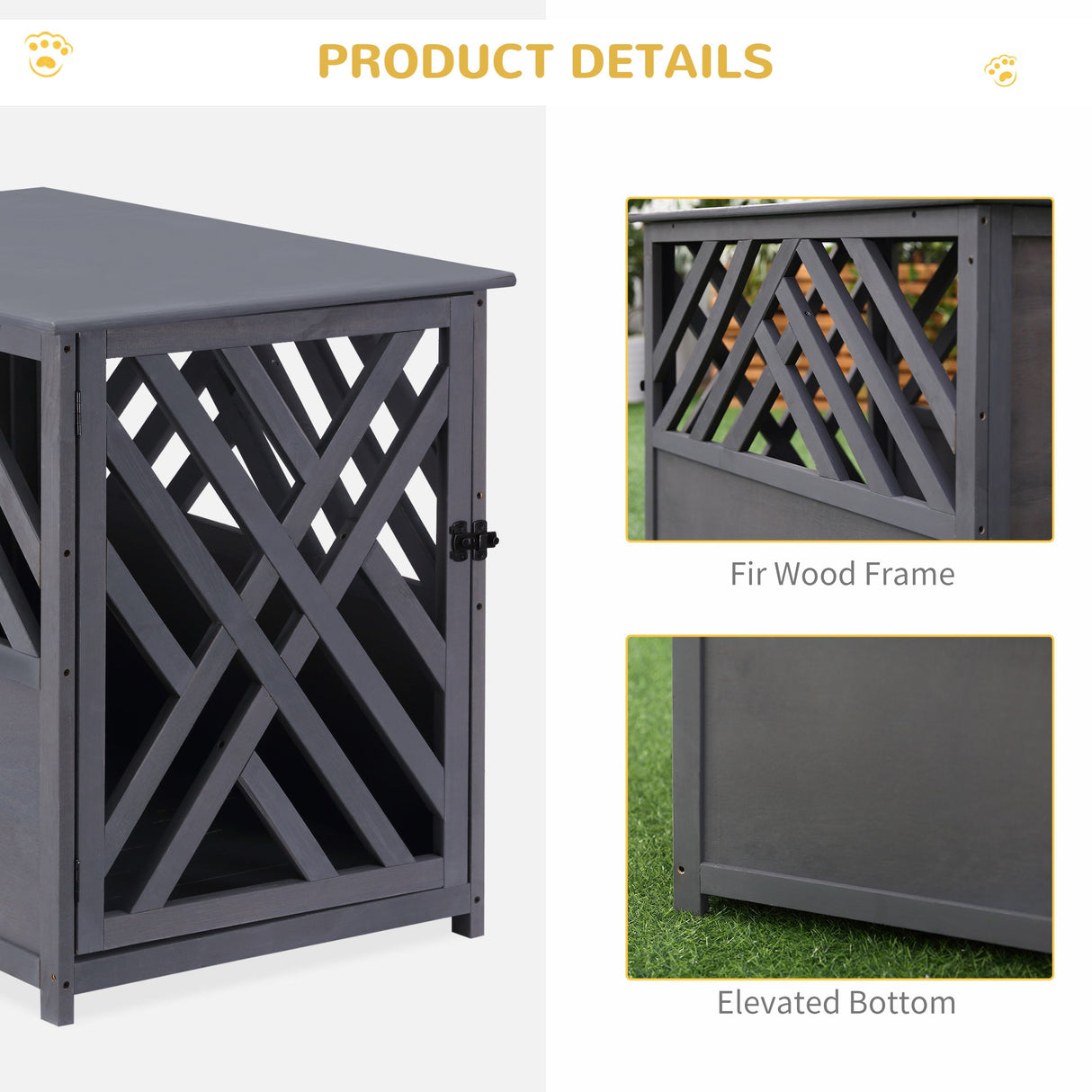 Grey Wood Dog Crate & Side Table for Small Pets, PawHut,