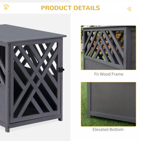 Grey Wood Dog Crate & Side Table for Small Pets, PawHut,